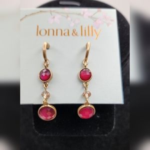 lonna & lilly Gold Tone Crystal Double Drop Pink Stone Earrings